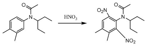 圖2 N-(l-乙基丙基)-N-乙?；?3,4-二甲基苯胺硝化反應(yīng)方程式